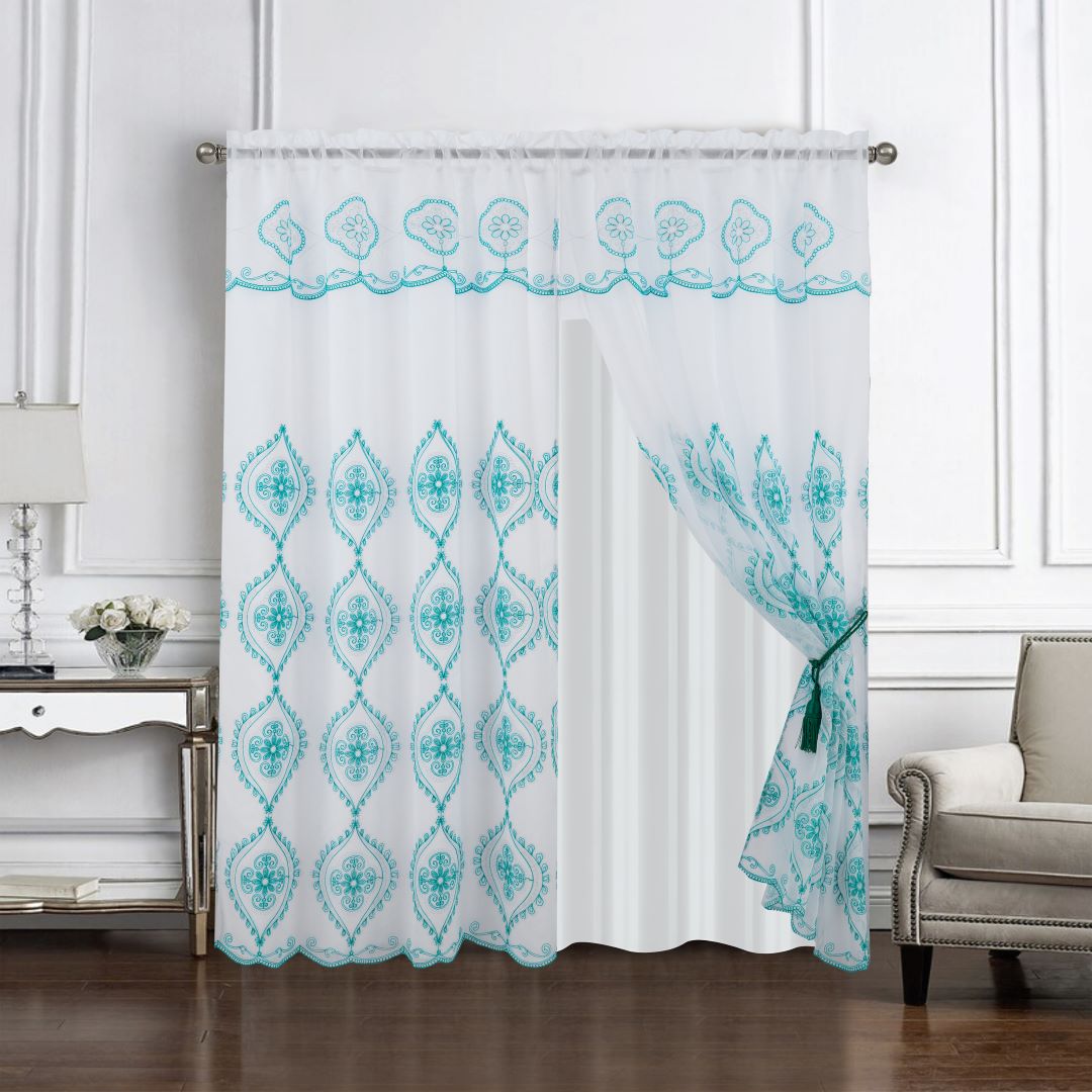 Arcadia Embroidered Panel 90" Teal
