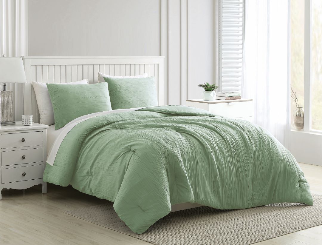 Greenport Crinkle 3pc Comforter Set Sage Queen