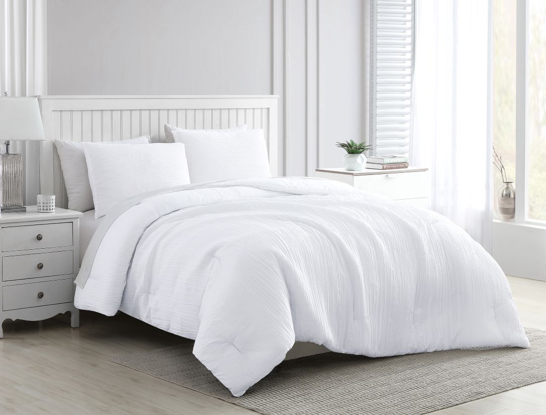 Greenport Crinkle 3pc Comforter Set White Queen