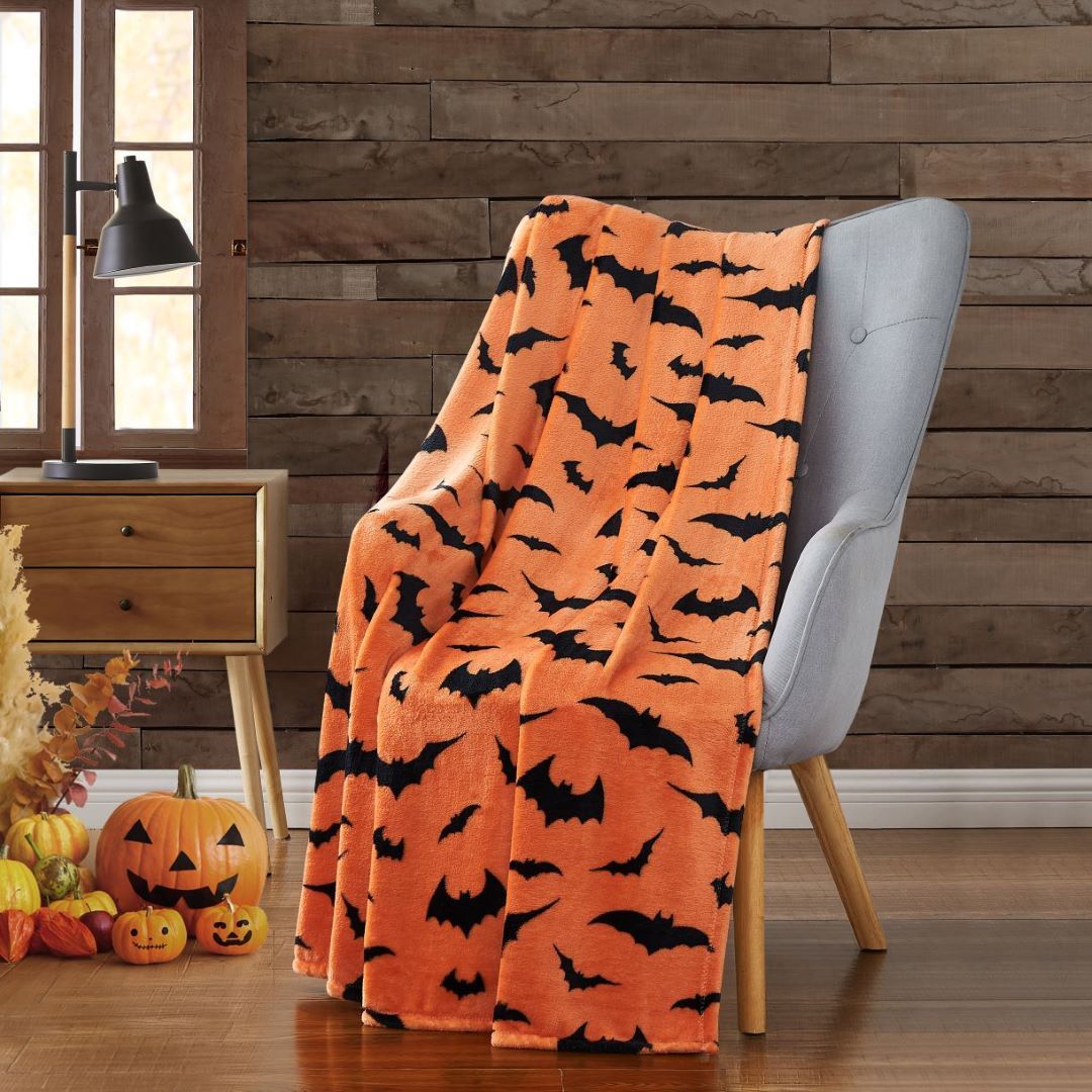Halloween Nightwings Printed Flannel Throw 50"x70" Orange