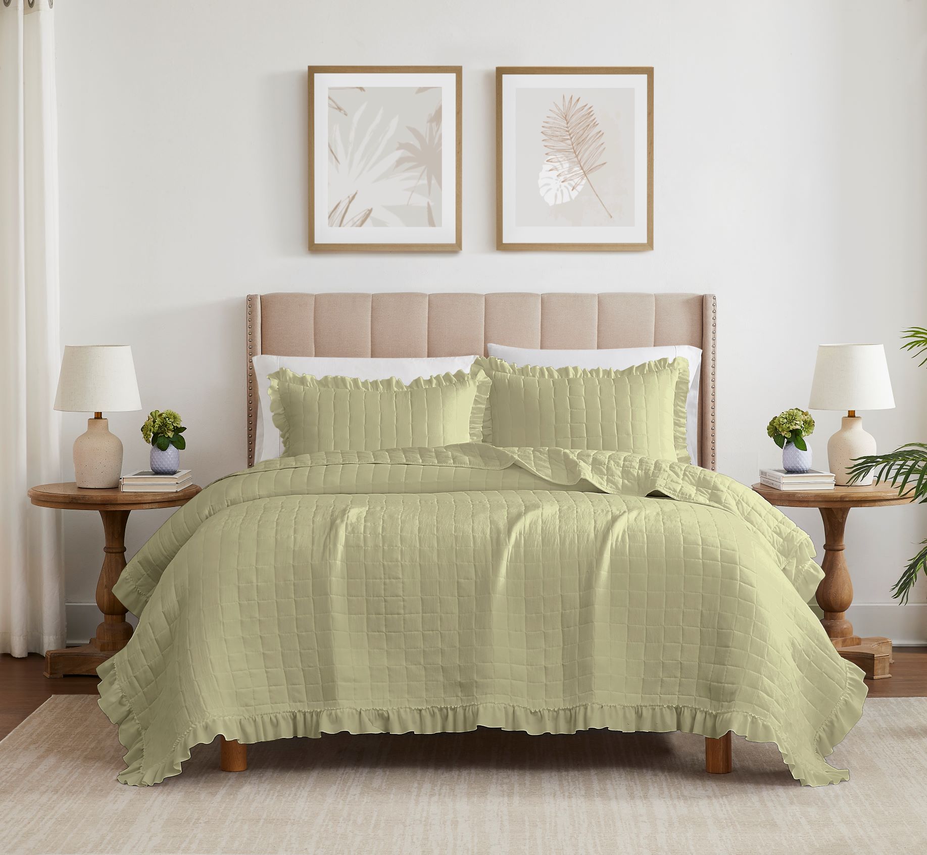 Belina 3pc Washed Stitched Quilt Sage King