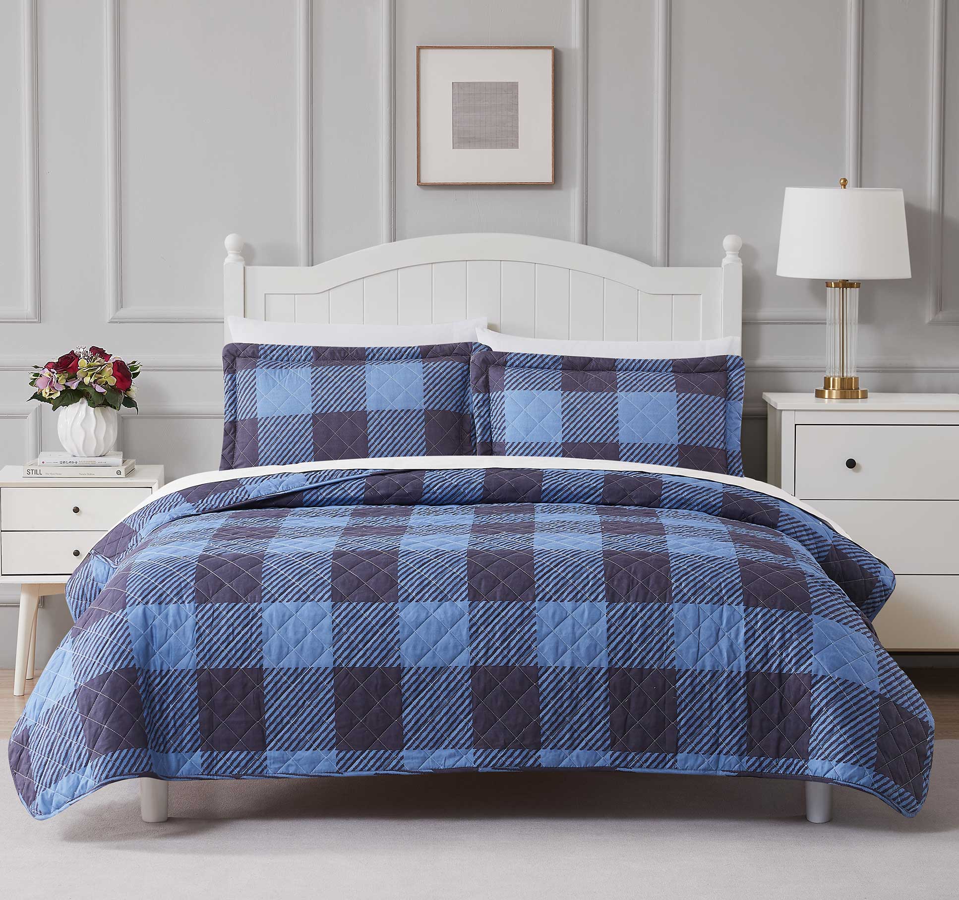 Denim Check 3pc. Reversible Quilt Set Queen