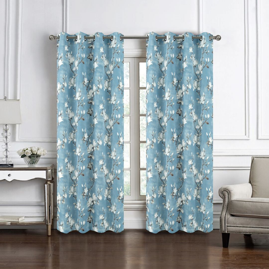 Blossom Printed Blackout Grommet Panel 90" Blue
