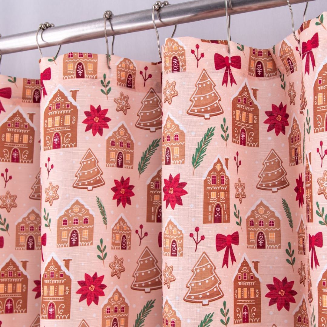 Christmas Gingerbread House Slub Shower Curtain