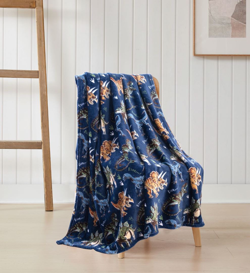 Dino Friends Printed Flannel Throw 50"x 60"