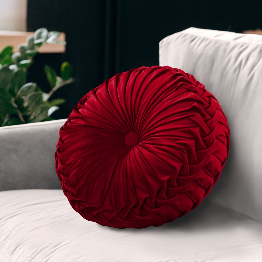 Gianny 18" Round Pleated Pillow Red