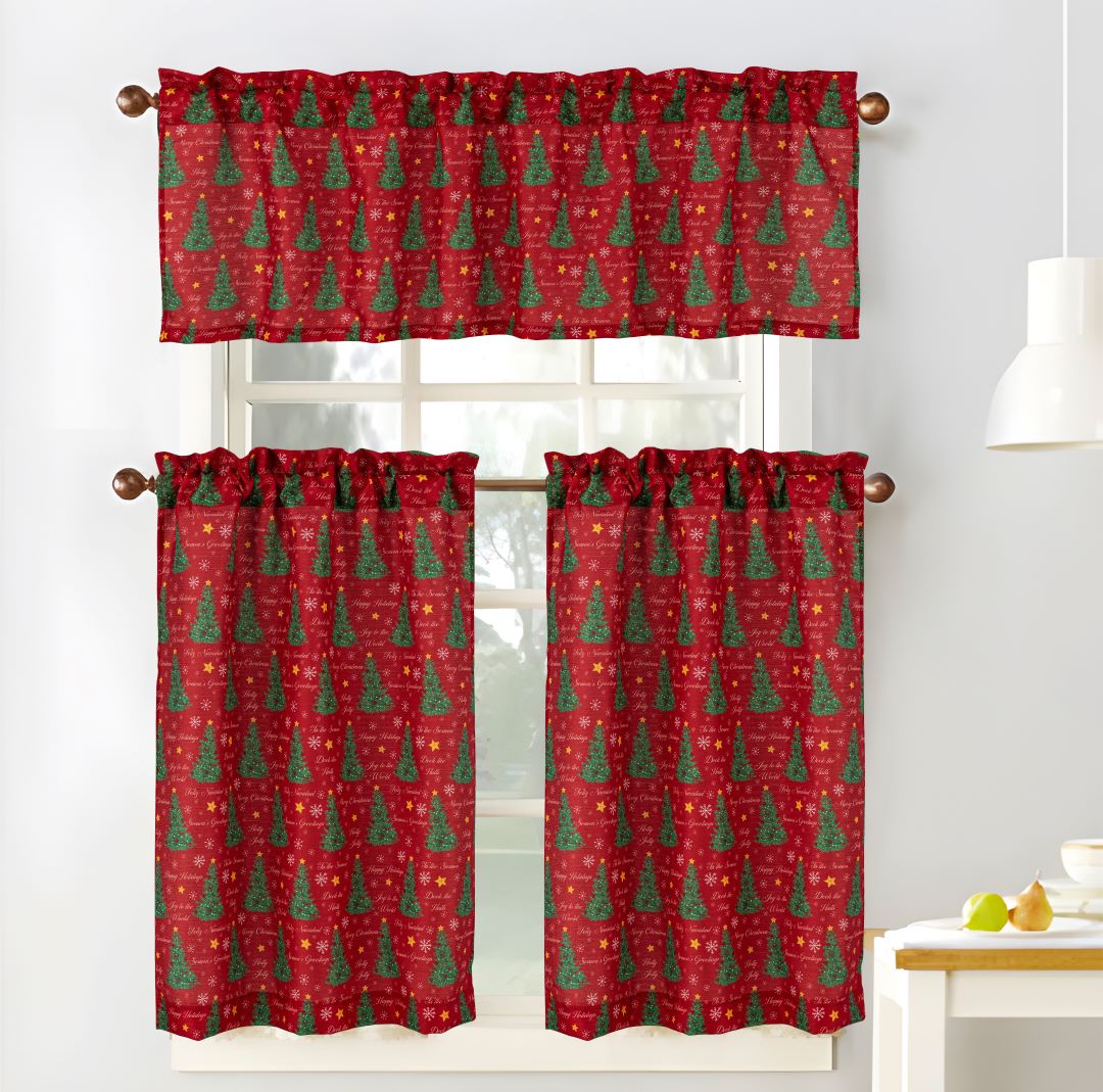 Xmas Tree Greetings Printed Kitchen Curtain