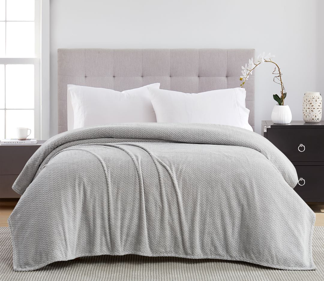 Jacquard Collection Herringbone Blanket 90"x90" Silver Rolled