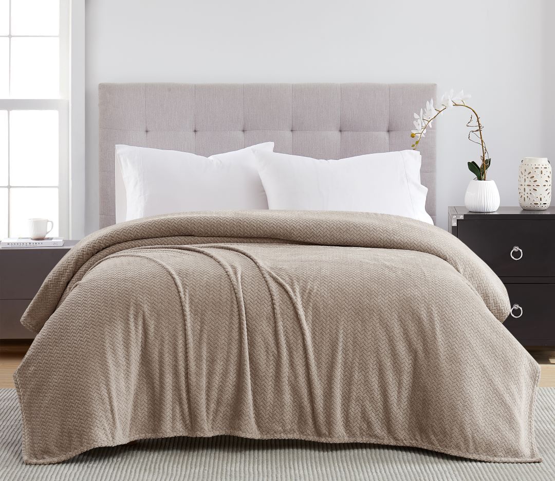 Jacquard Collection Herringbone Blanket 90"x90" Taupe Rolled
