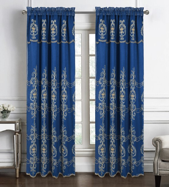 Jayla Embroidered Panel 90" Navy