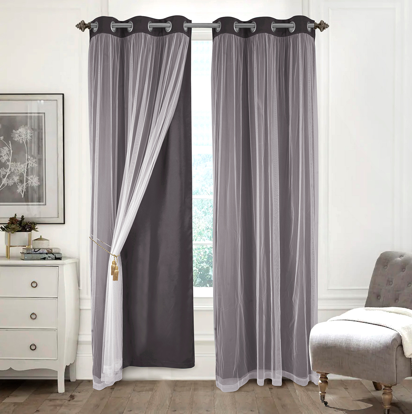 Hendrix 2pk Double Layer Blackout Grommet Panel Pair 84" Charcoal Internet Packing