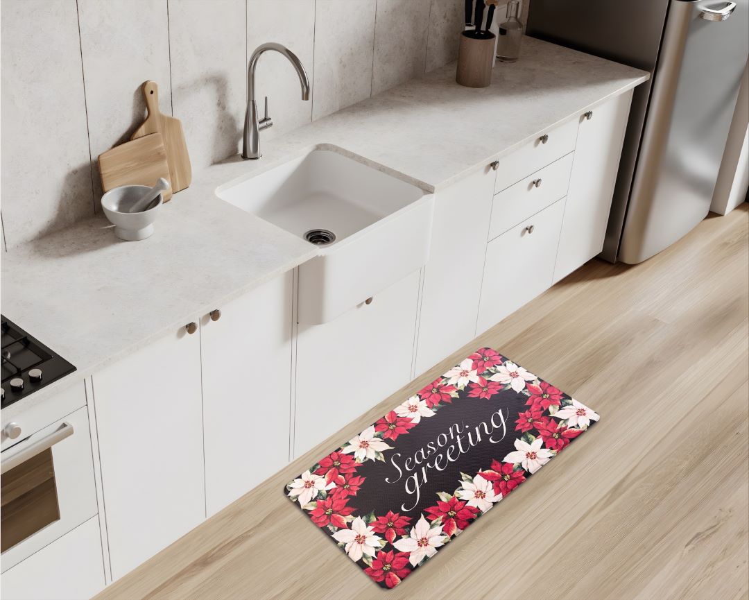 Xmas Anti-Fatq Poinsettia-Season Greetings Mat 17 x 28