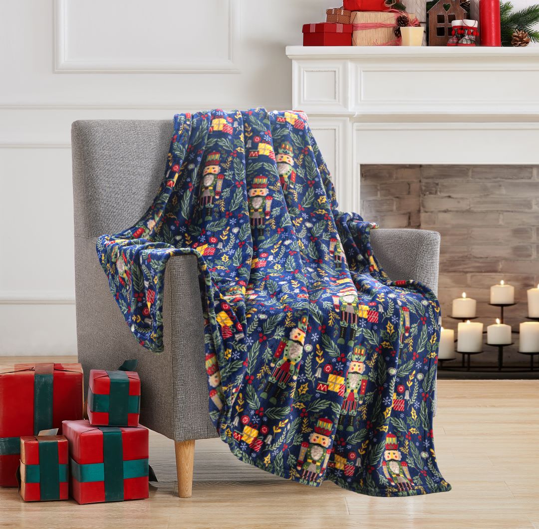 Xmas Nutcracker Gift 50"x 60" Printed Throw Navy