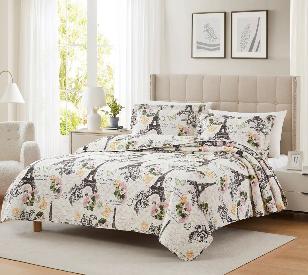 Hudson Vintage Paris 3pc Pinsonic Quilt King