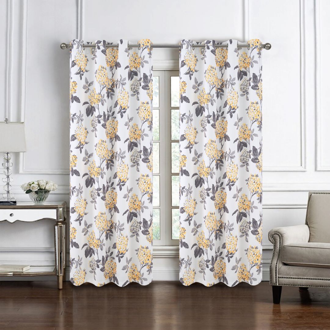 Hydrangea Printed Blackout Grommet Panel 84" Yellow