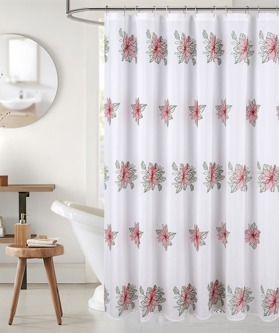 Holiday Red Poinsettia Emb Shower Curtain