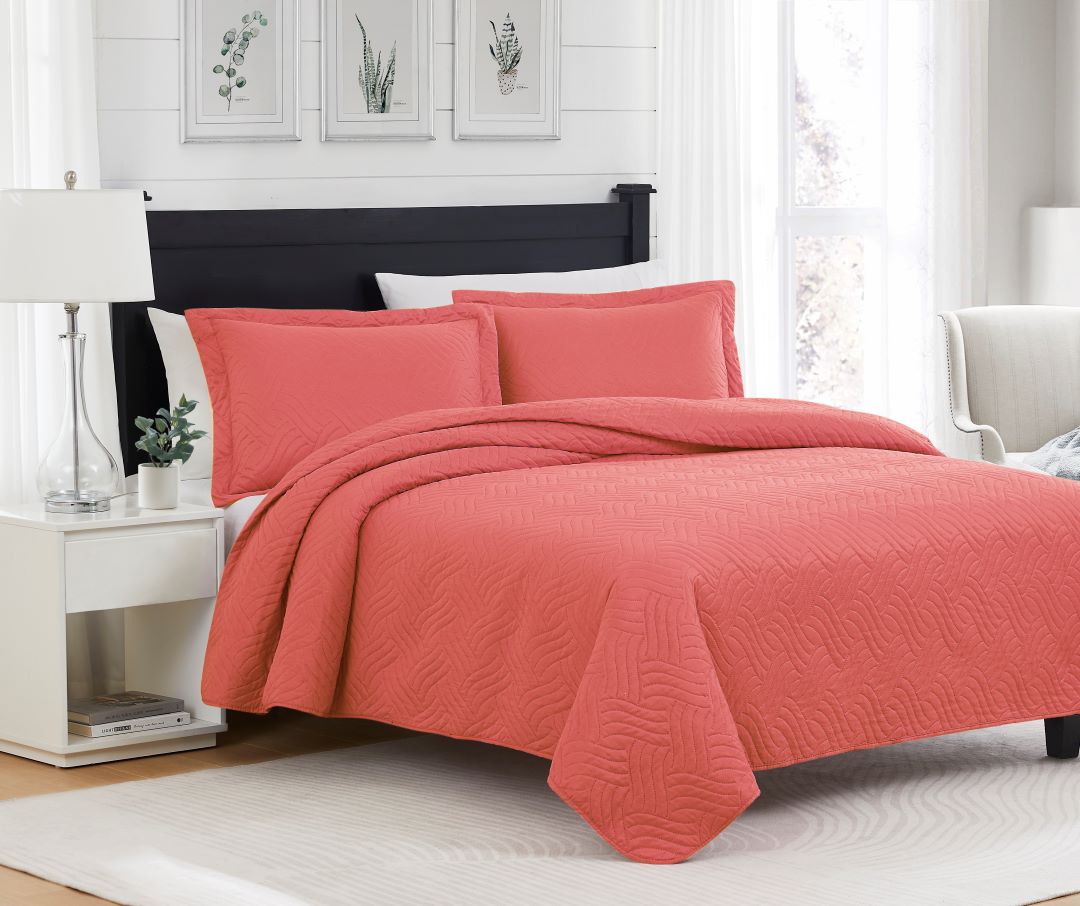 Ruby 3pc Pinsonic Quilt Coral Queen