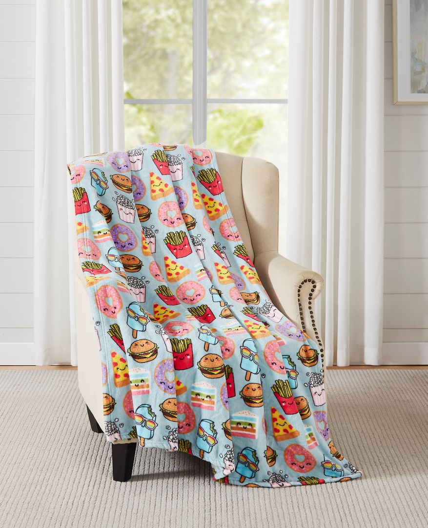 Novelty Happy Food Printed Flannel Throw 50"x 60"