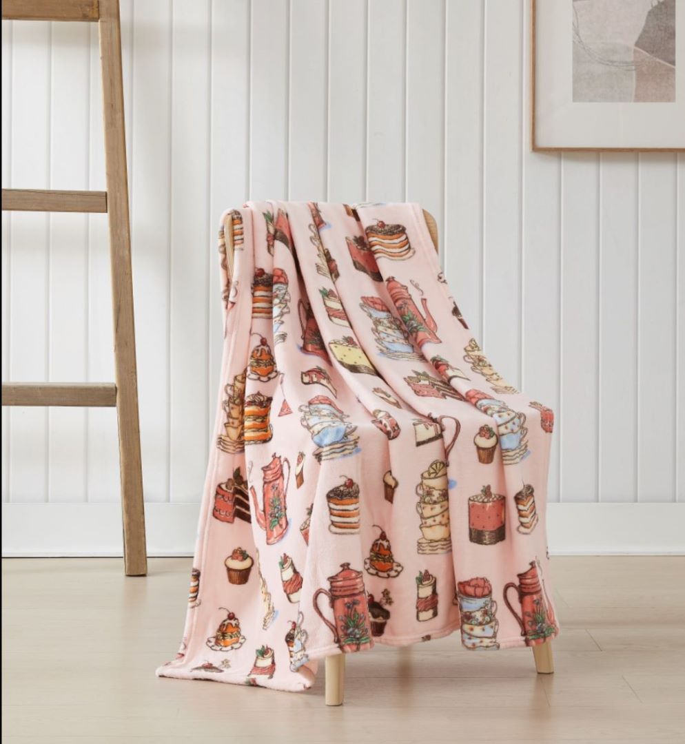 Novelty Tea Party Printed Flannel Throw 50" x 60"
