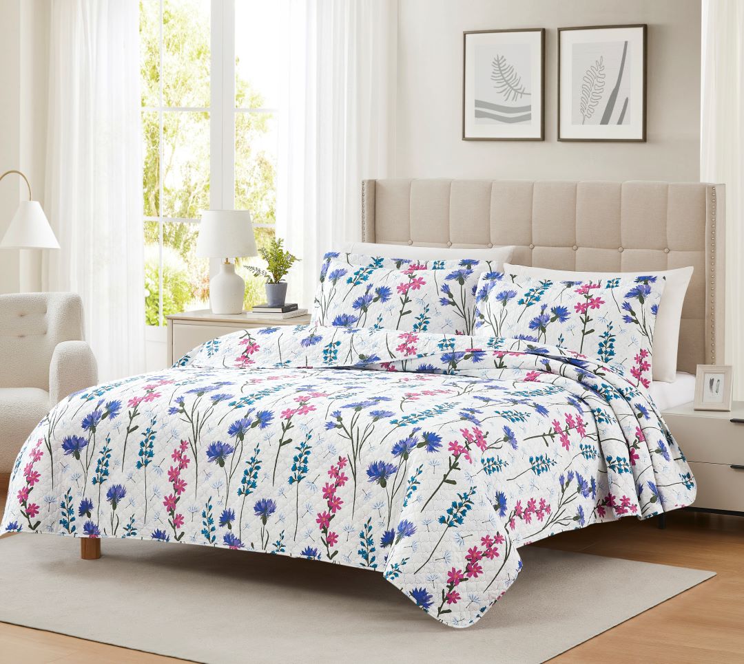 Mayfair Larkspur 3pc Pinsonic Quilt King