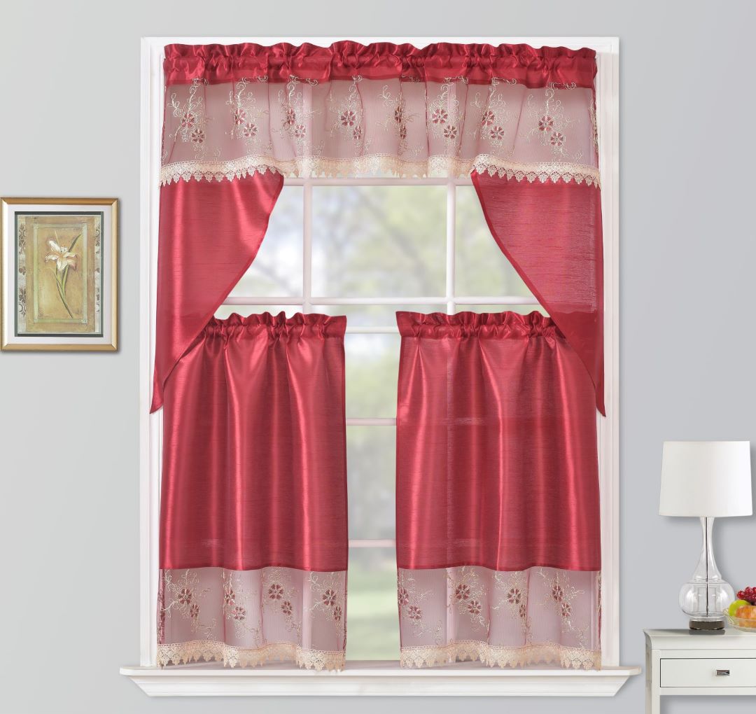 Mckenna 3PC Kitchen Tier & Swag Set Red