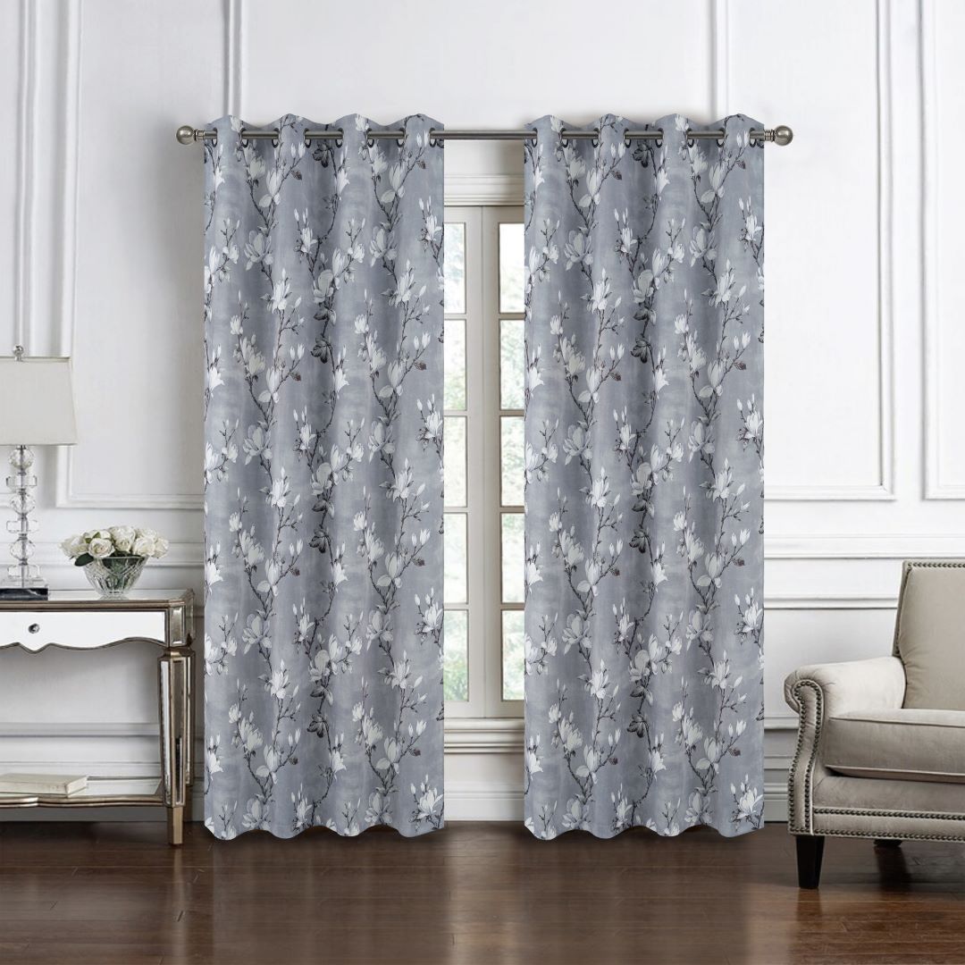 Blossom Printed Blackout Grommet Panel 90" Grey