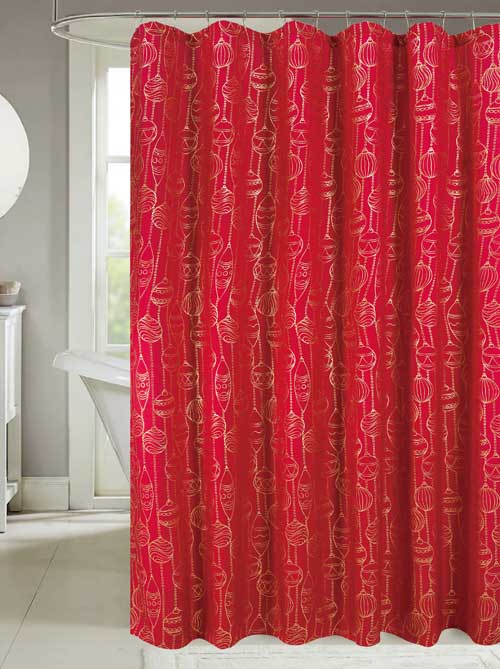 Christmas Ornaments Foil Shower Curtain Red/Gold