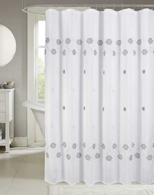 Tiffany Embroidered Shower Curtain Grey