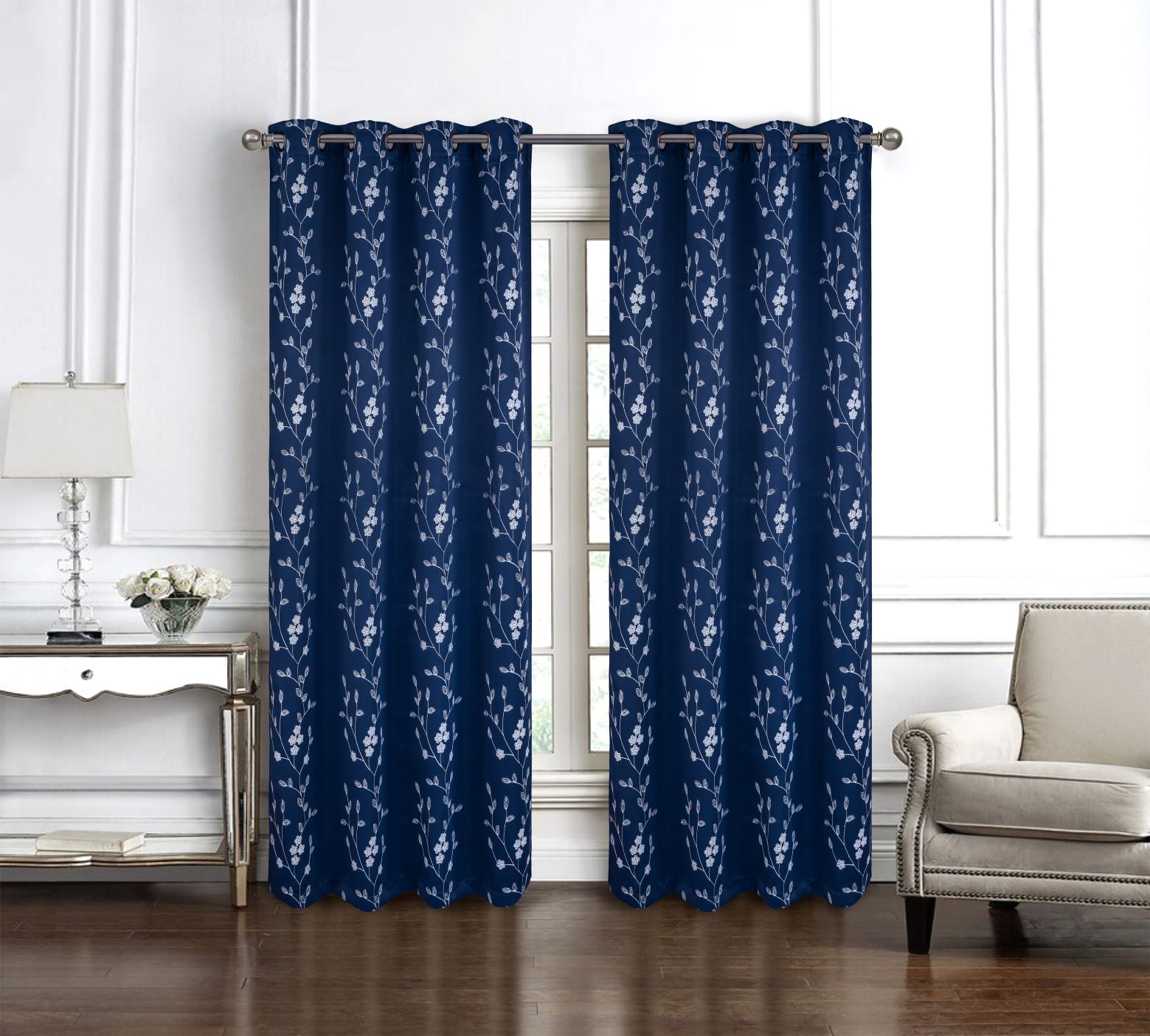 Lilian Emb Blackout Grom Panel 95" Navy