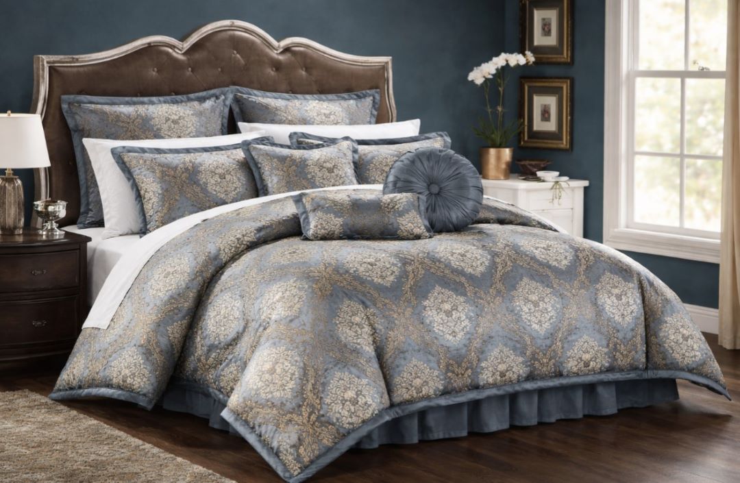 Aubrey Jacquard 9pc Comforter Set Blue Queen