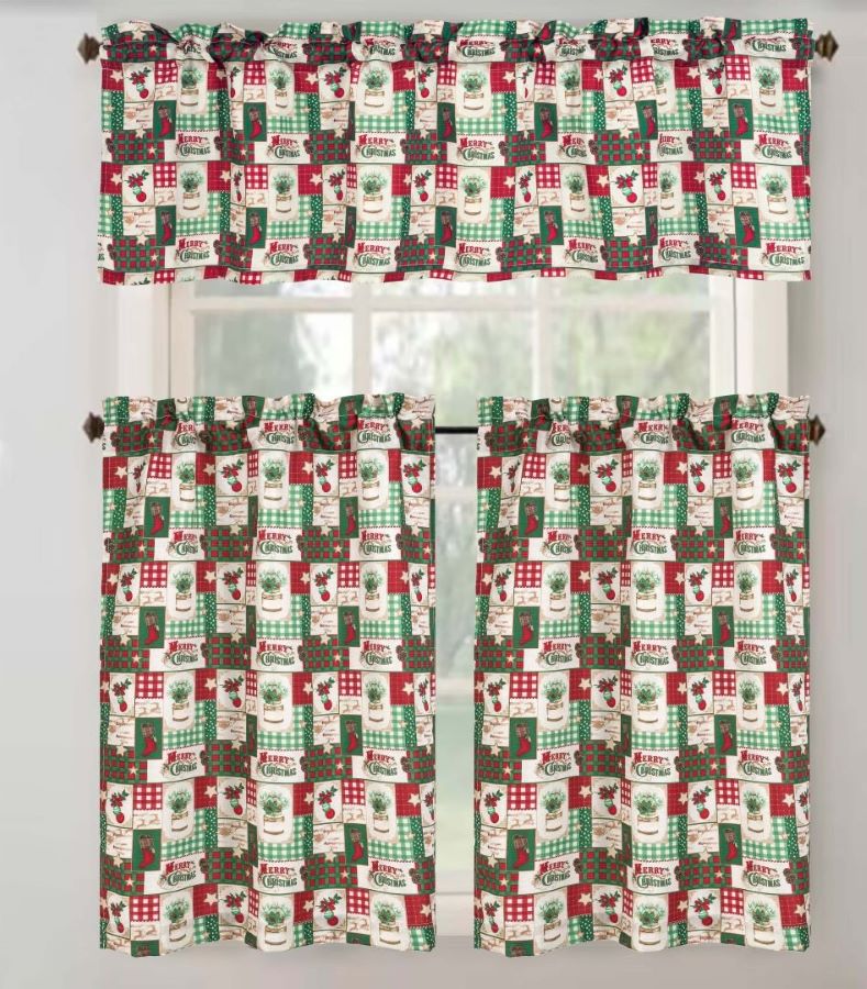 Christmas Patch Printed Kitchen Curtain
