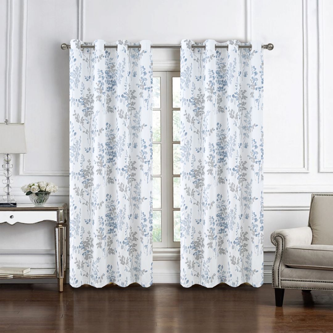 Aiden Printed Textured Grommet Panel 90" Blue