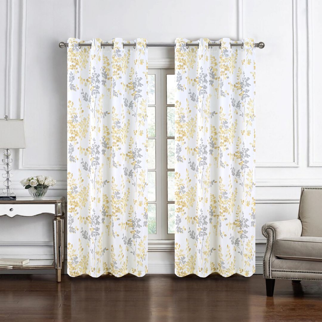 Aiden Printed Textured Grommet Panel 90" Yellow