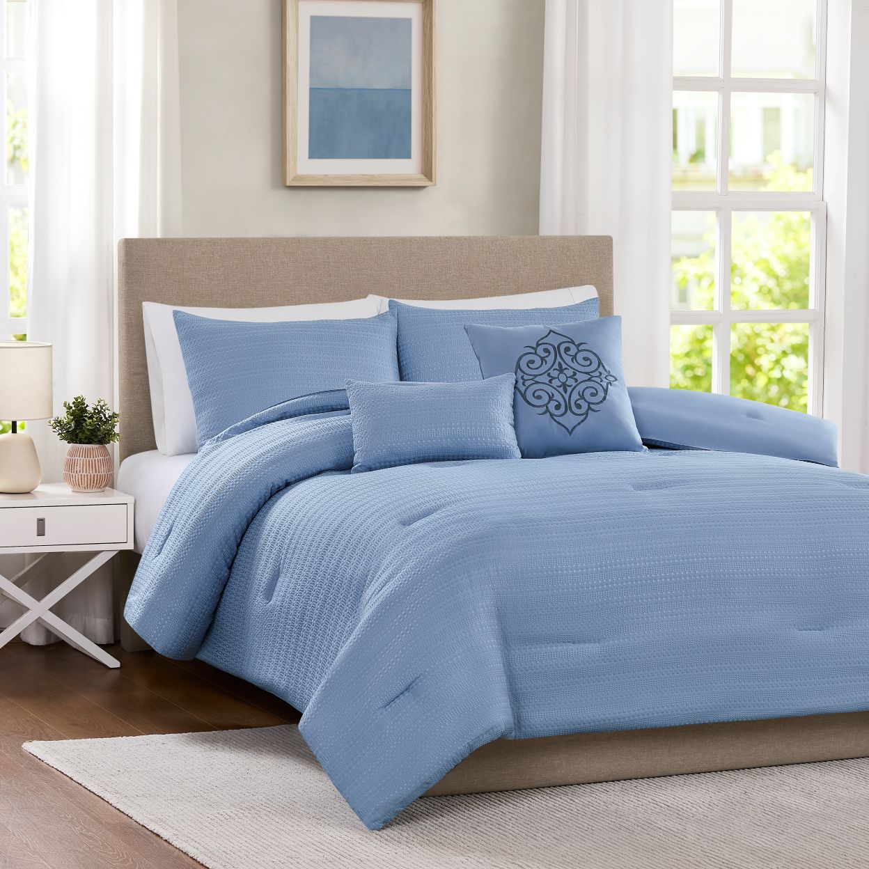 5Pc Waffle Comforter  King Blue