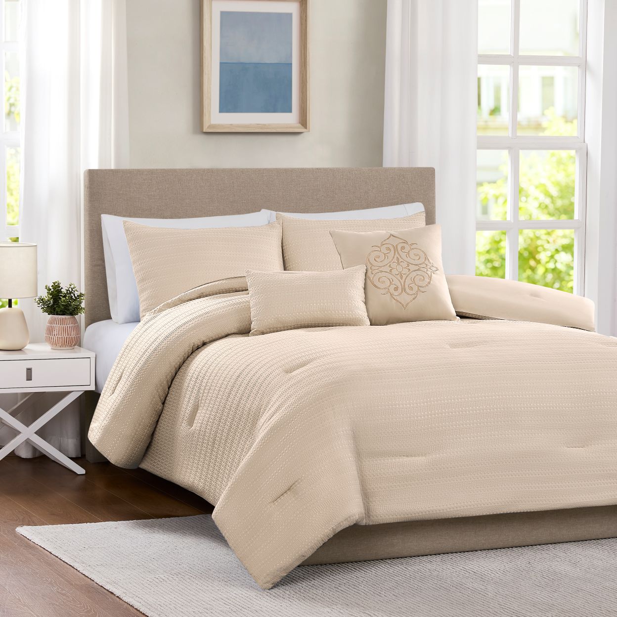 5Pc Waffle Comforter  King Ivory