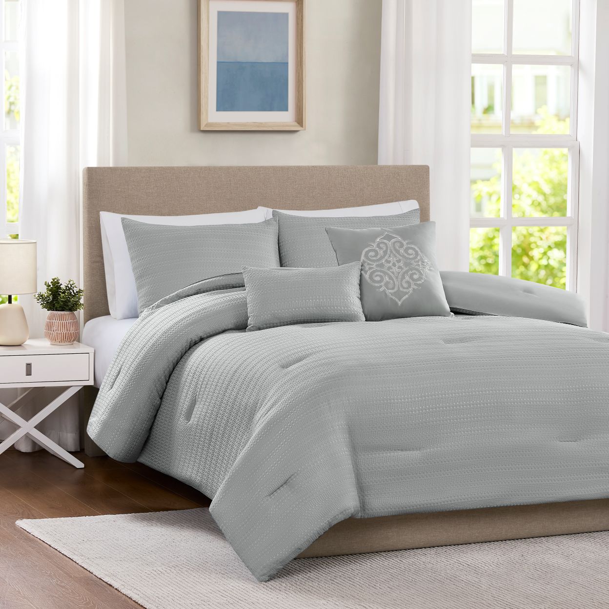 5Pc Waffle Comforter  Queen Silver