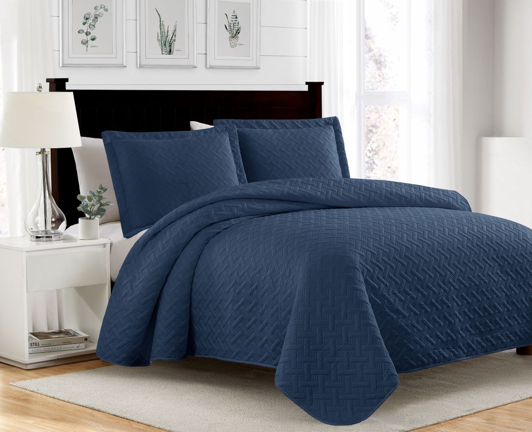 Bella 3pc Pinsonic Quilt Navy King