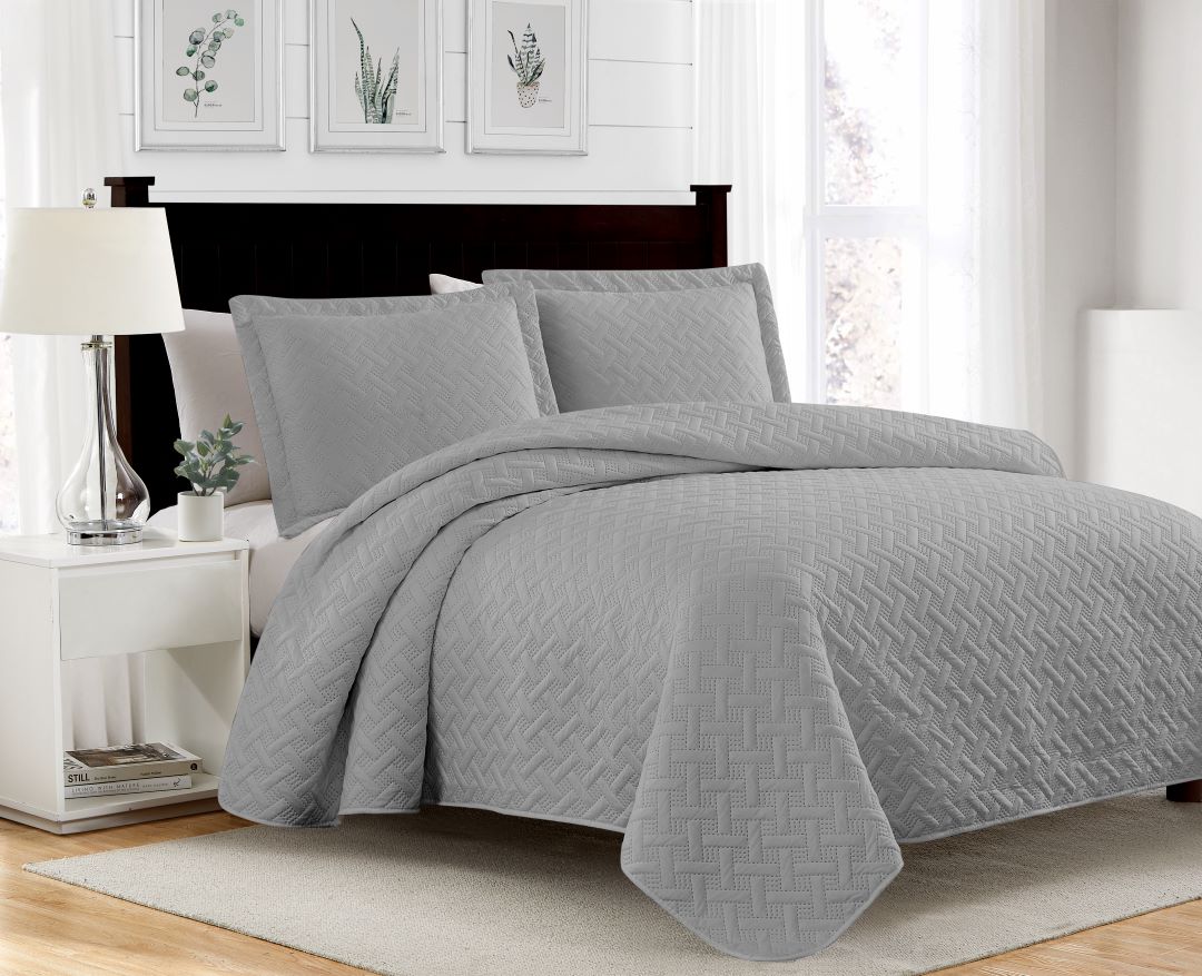 Bella 3pc Pinsonic Quilt Silver Queen
