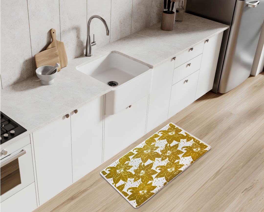 Anti-Fatg Poinsettia Glit Mat 17"x28" White/Gold