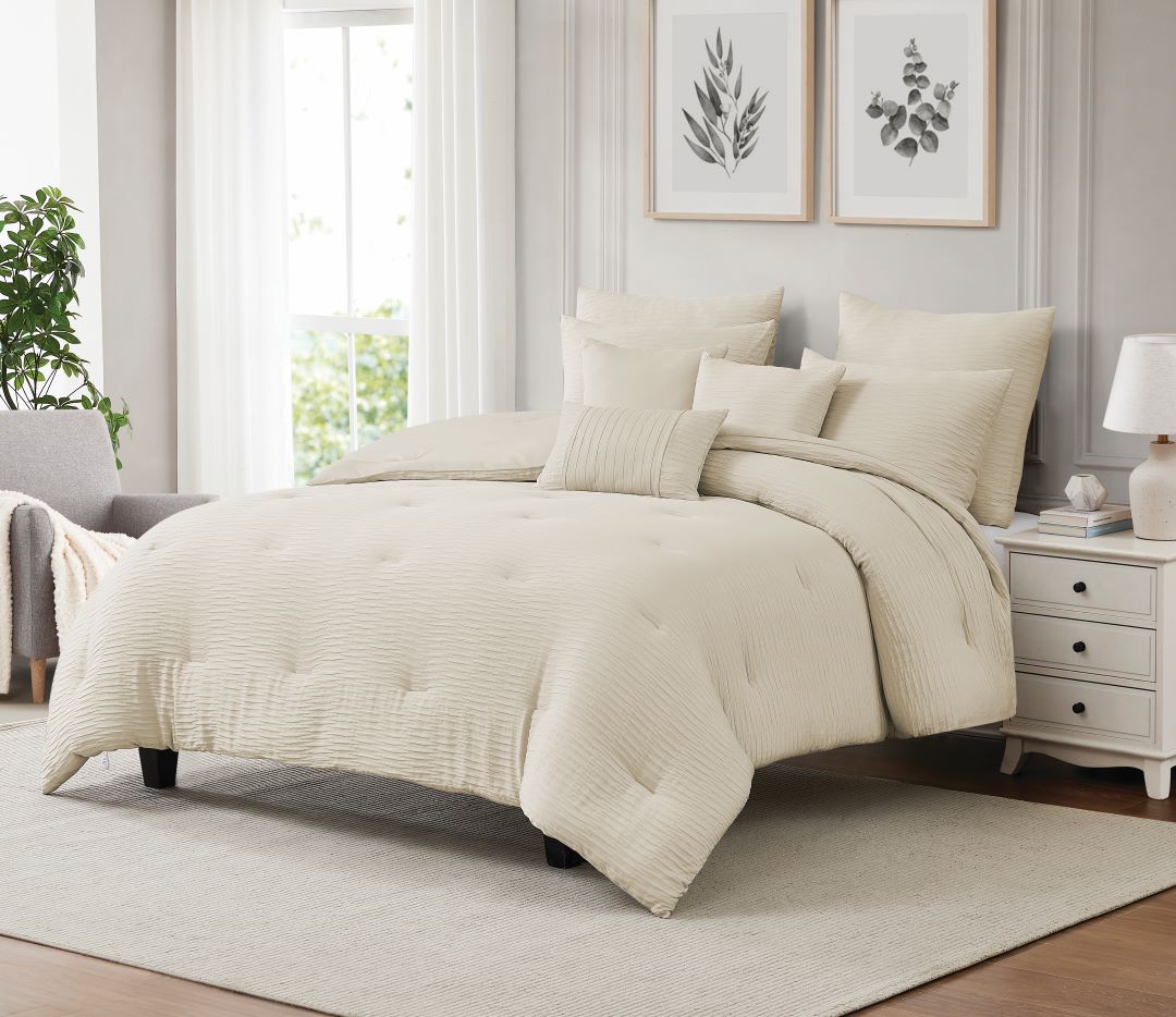 Bryce 8Pc Waffle Jacq Comf Ivory-Q