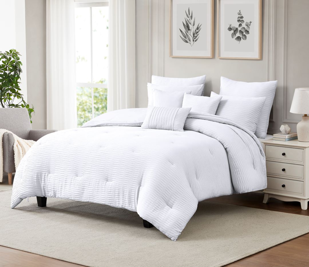 Bryce 8Pc Waffle Jacq Comf White-Q