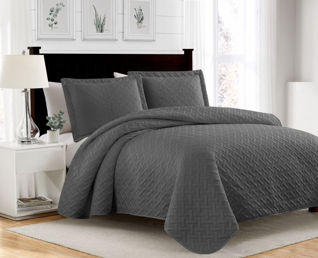 Bella 3pc Pinsonic Quilt Charcoal King